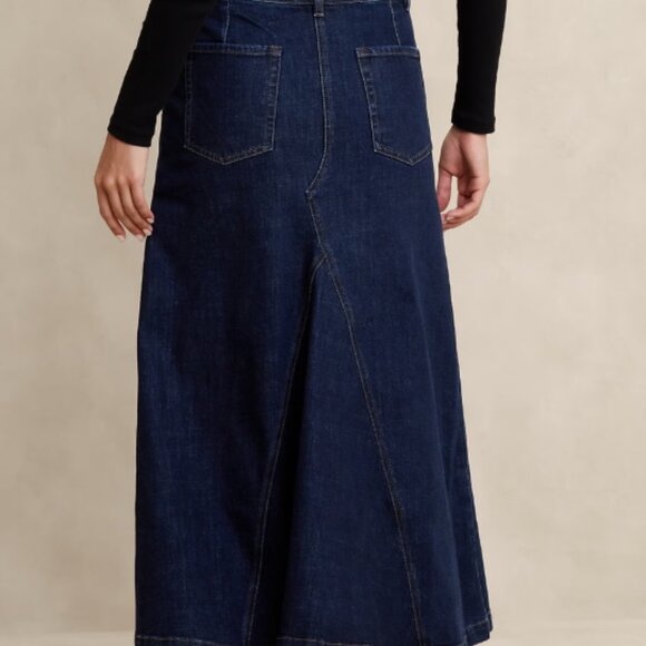 Center Split Classic Denim Maxi Skirt - Picture 2 of 9